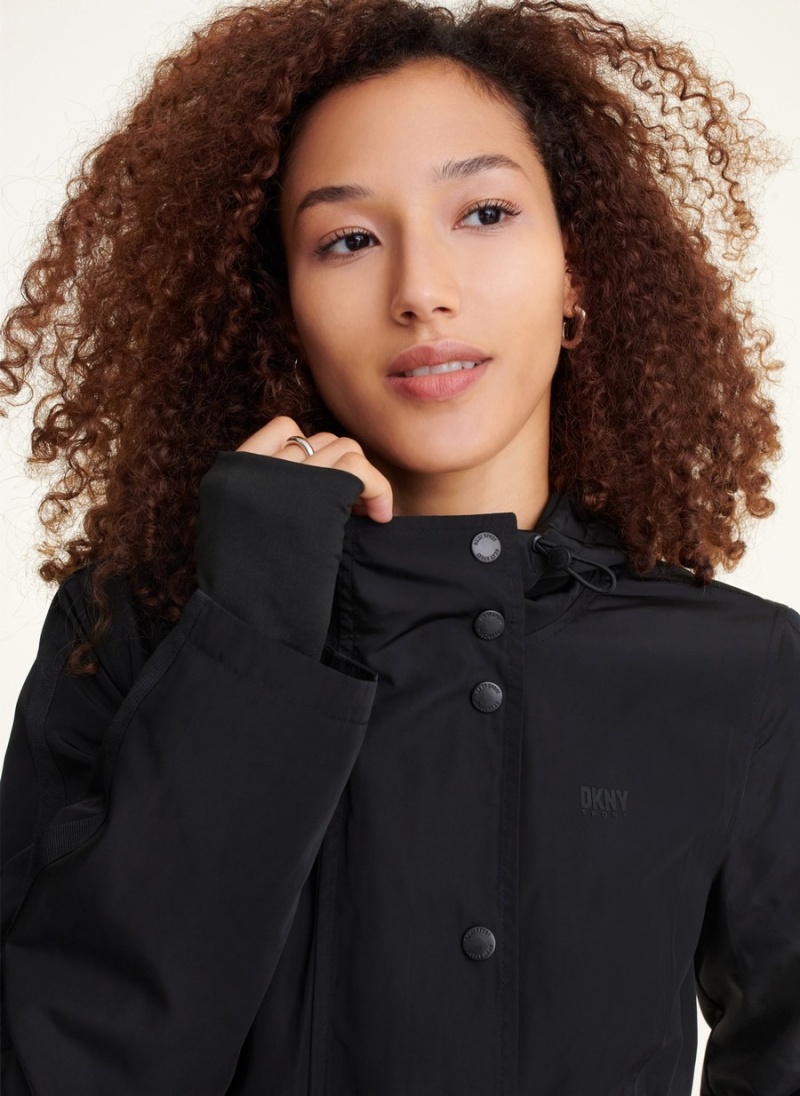 Women's Dkny Longline Cargo Pockets Windbreaker Black | P7055704
