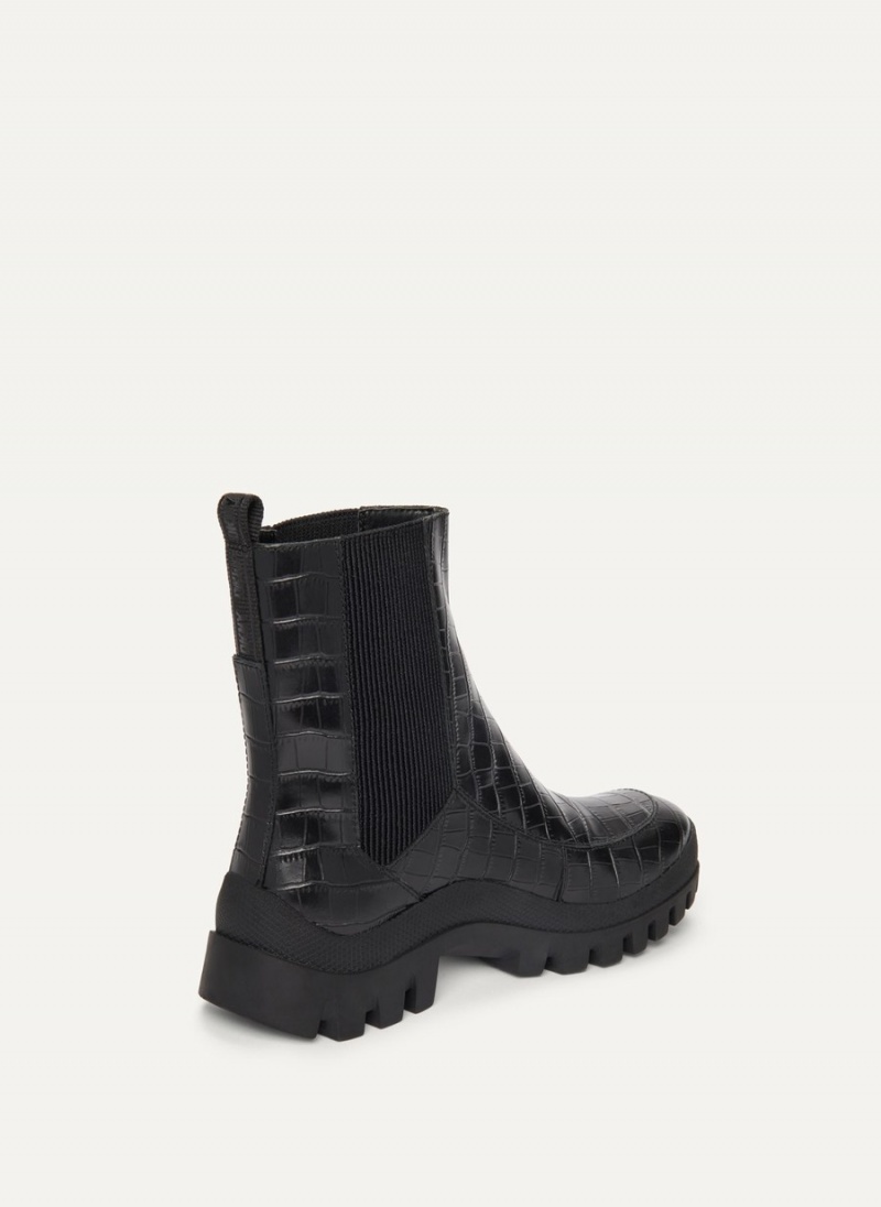 Women's Dkny Lug Sole Croco Chelsea Boots Black | R6493002