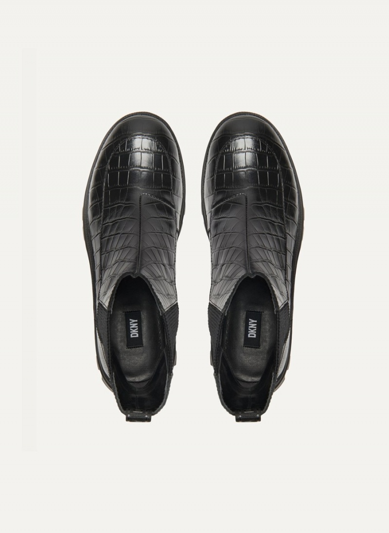 Women's Dkny Lug Sole Croco Chelsea Boots Black | R6493002