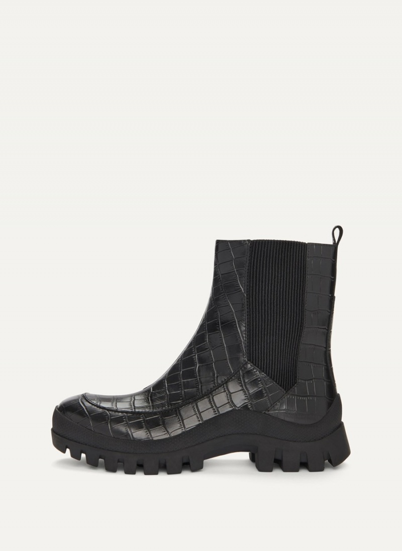 Women\'s Dkny Lug Sole Croco Chelsea Boots Black | R6493002