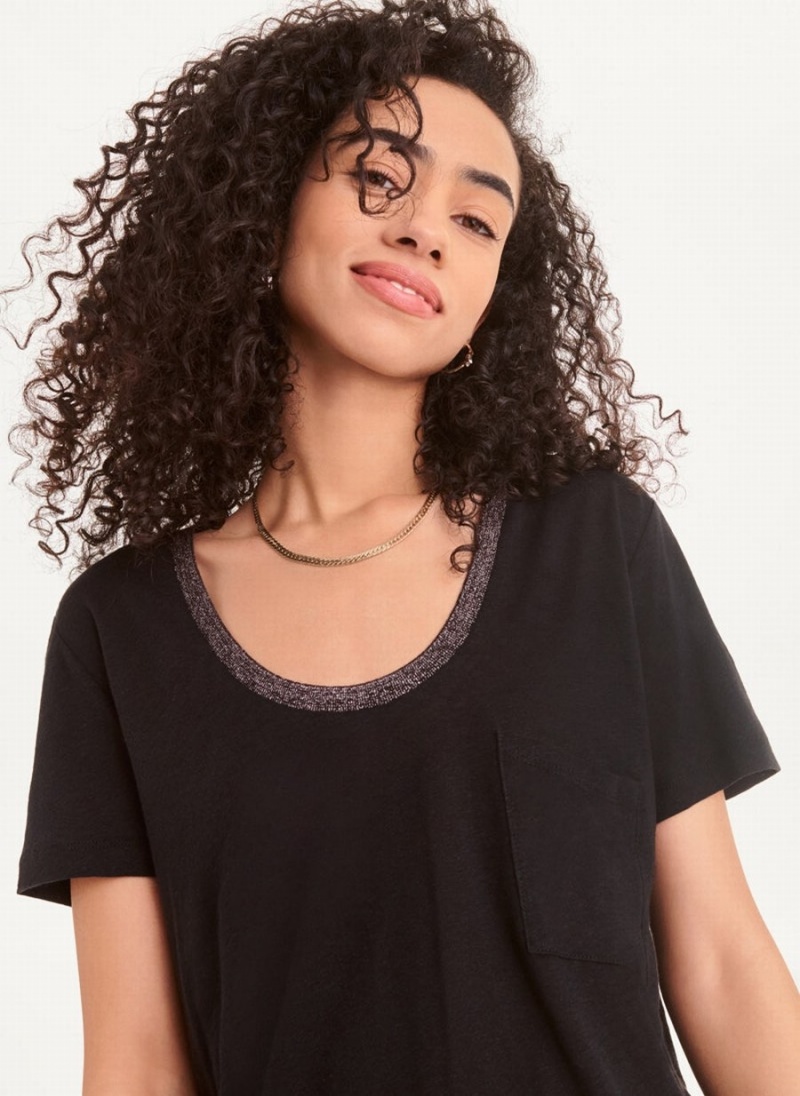 Women's Dkny Lurex Trim T Shirts Black | W6339557