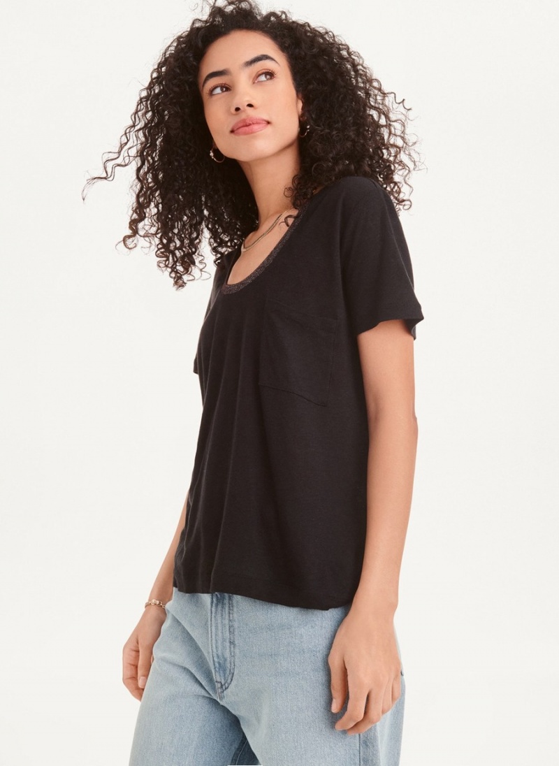 Women's Dkny Lurex Trim T Shirts Black | W6339557
