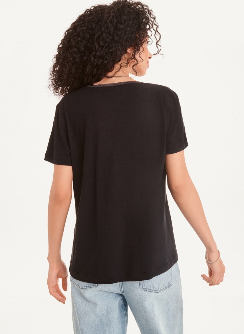 Women's Dkny Lurex Trim T Shirts Black | W6339557