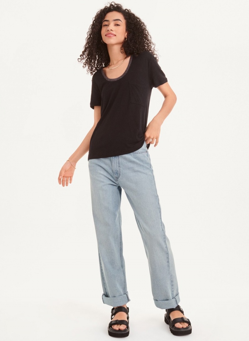 Women\'s Dkny Lurex Trim T Shirts Black | W6339557