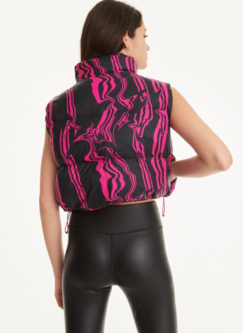 Women's Dkny Marble Print Puffer Vest Pink | R6016050