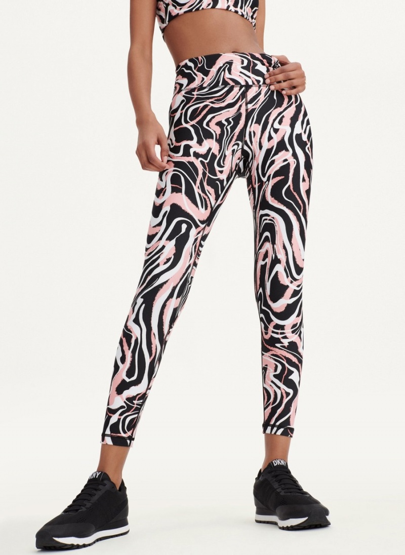 Women's Dkny Marble Swirl Print High Waist Leggings Black | U0456326