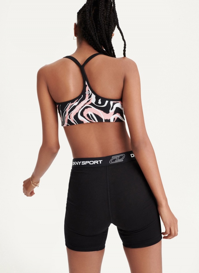 Women's Dkny Marble Swirl Print Strappy Sports Bra Black | P3241043