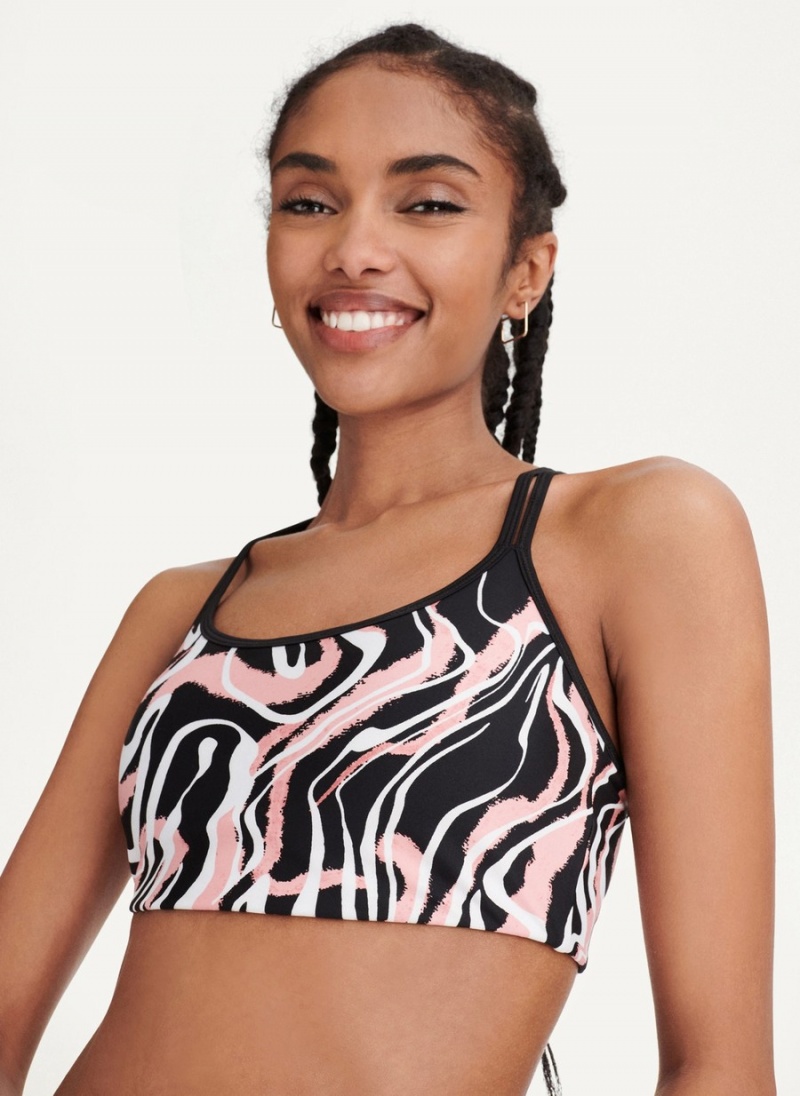 Women's Dkny Marble Swirl Print Strappy Sports Bra Black | P3241043