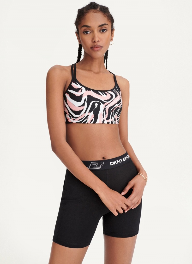Women's Dkny Marble Swirl Print Strappy Sports Bra Black | P3241043