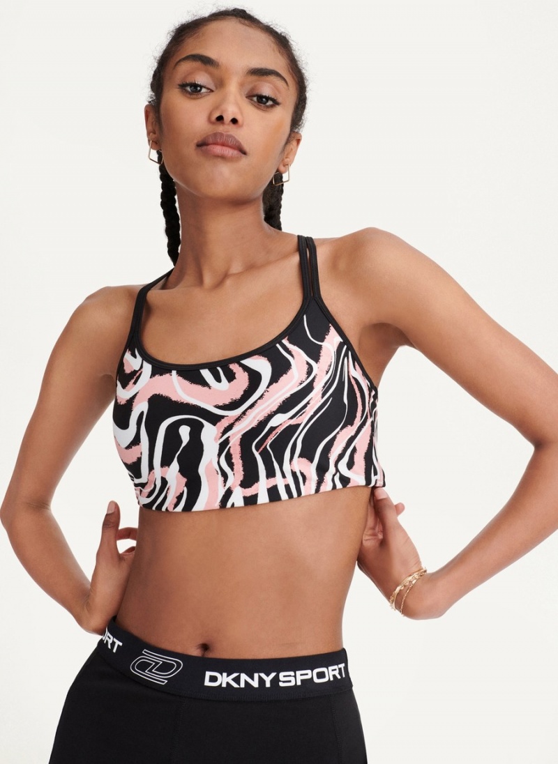 Women's Dkny Marble Swirl Print Strappy Sports Bra Black | P3241043
