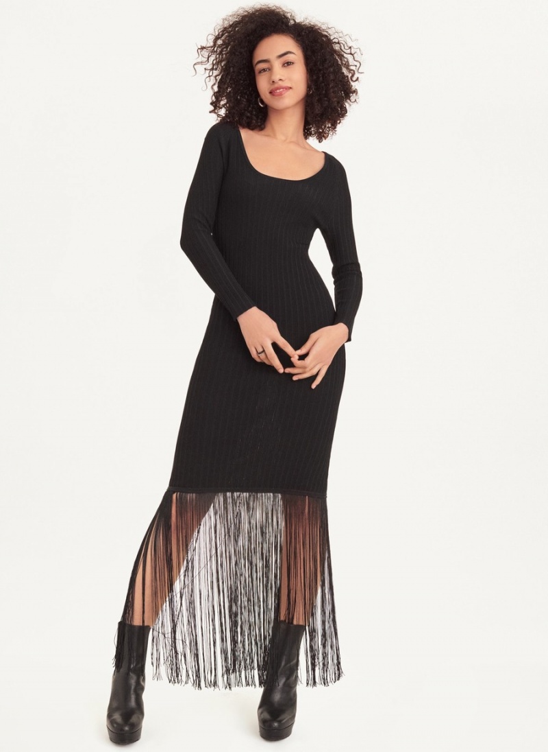 Women's Dkny Maxi Fringe Dress Black | C5721008
