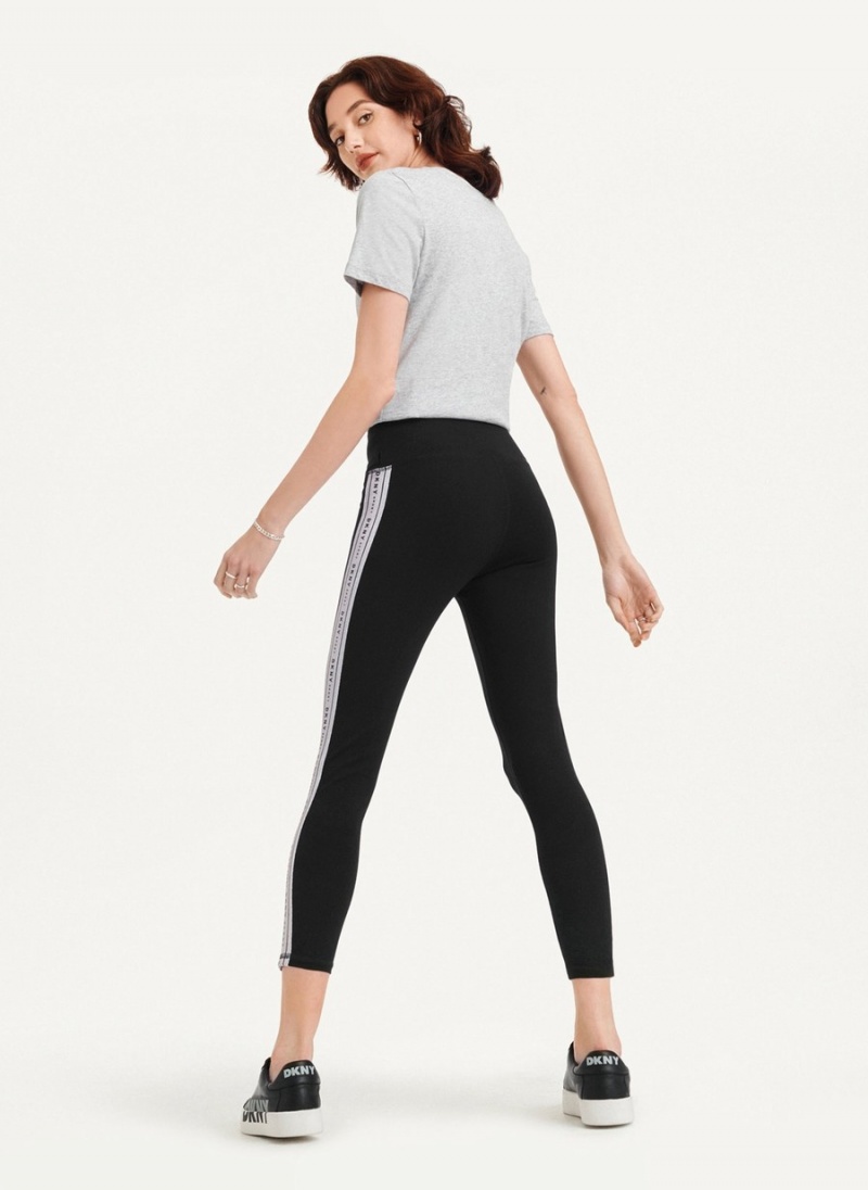 Women's Dkny Metallic Logo Tape Leggings Black | T7583115