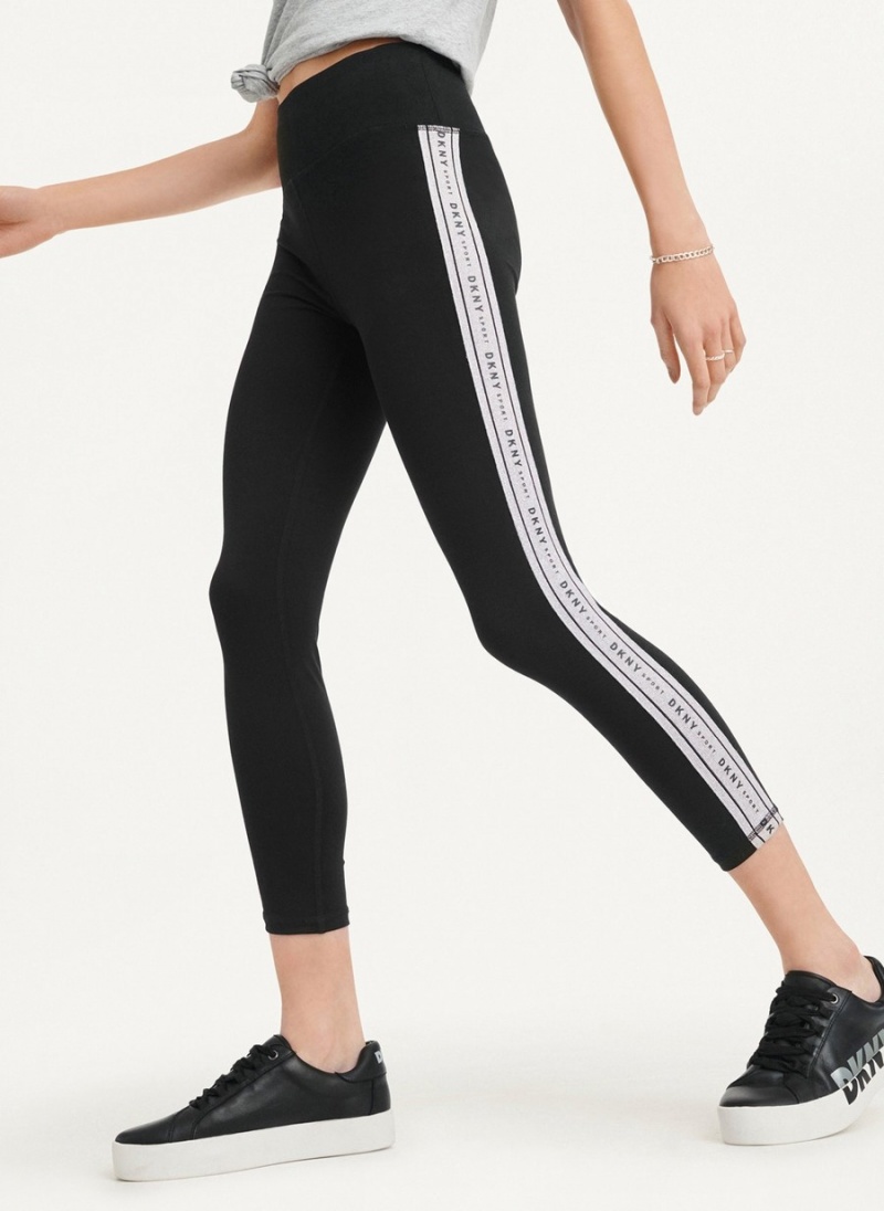 Women's Dkny Metallic Logo Tape Leggings Black | T7583115