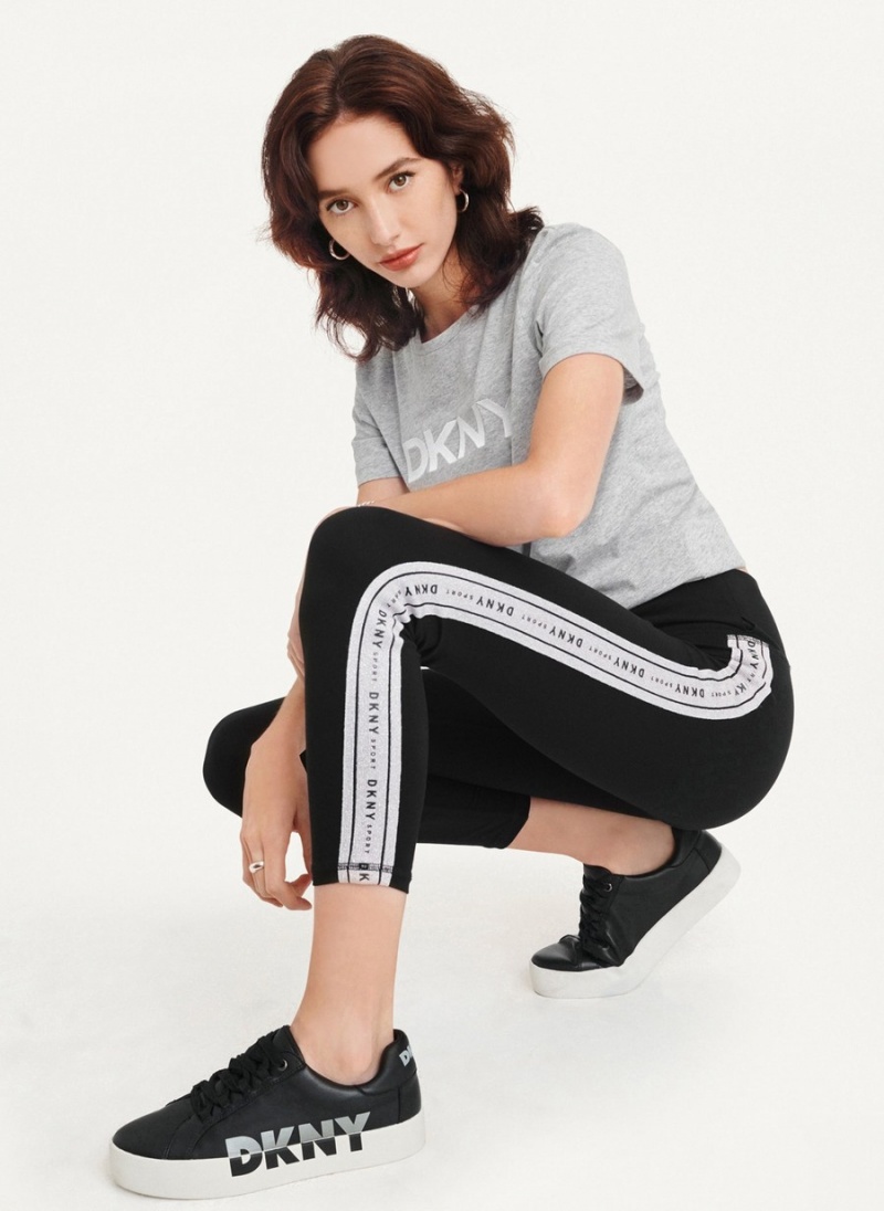 Women's Dkny Metallic Logo Tape Leggings Black | T7583115