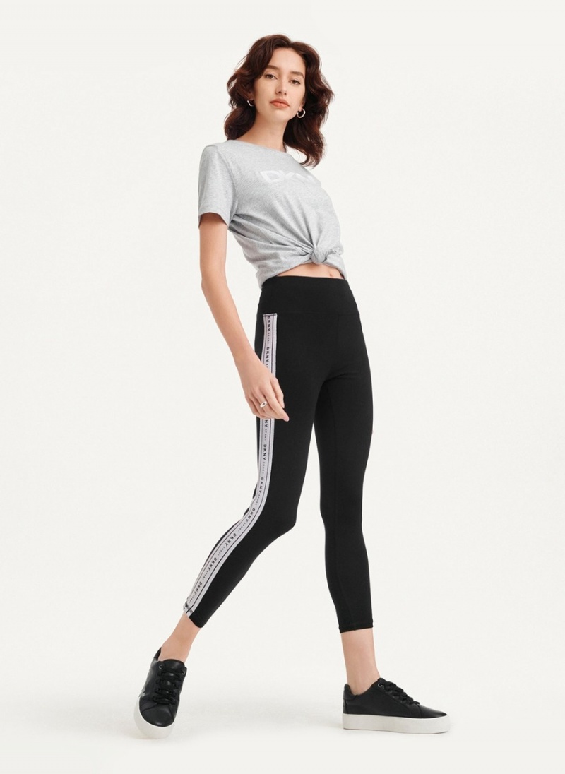 Women\'s Dkny Metallic Logo Tape Leggings Black | T7583115