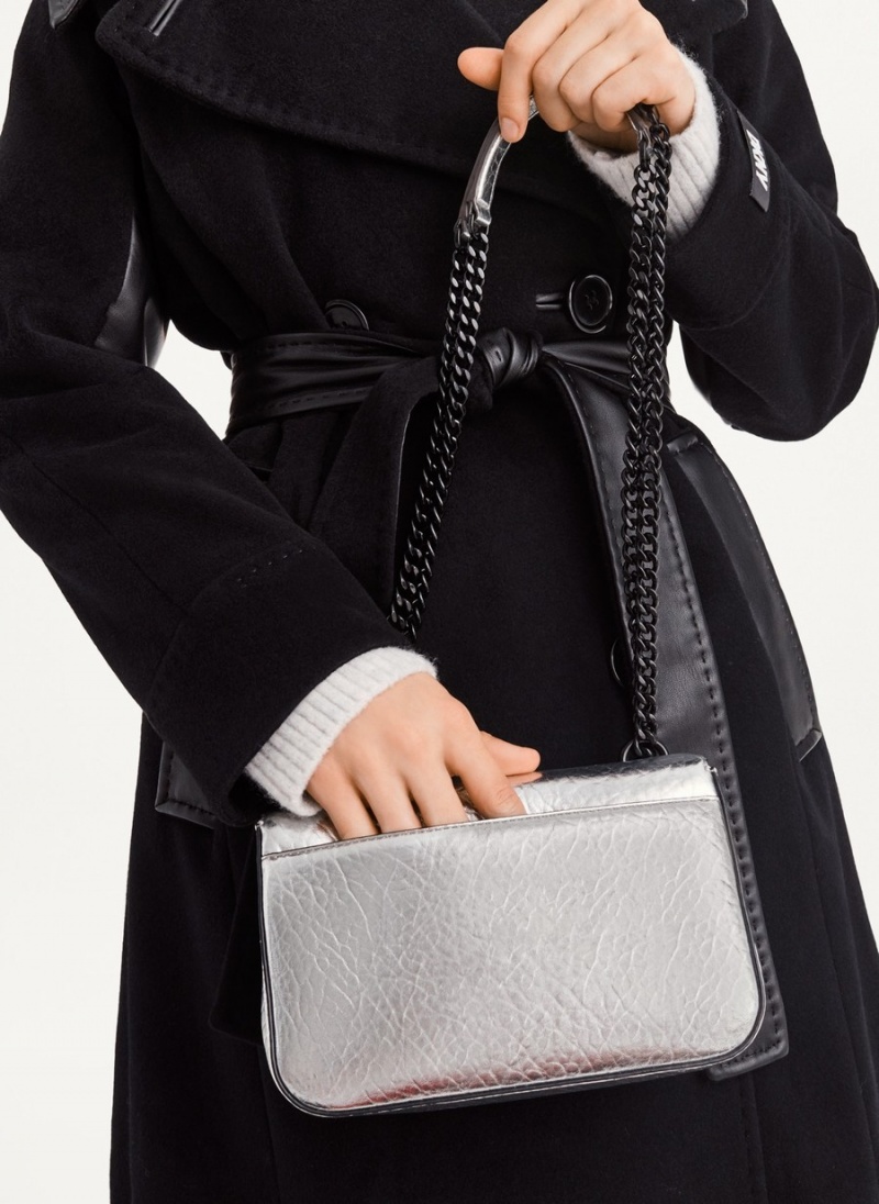 Women's Dkny Metallic Sina Flap Shoulder Bags White | B4389841