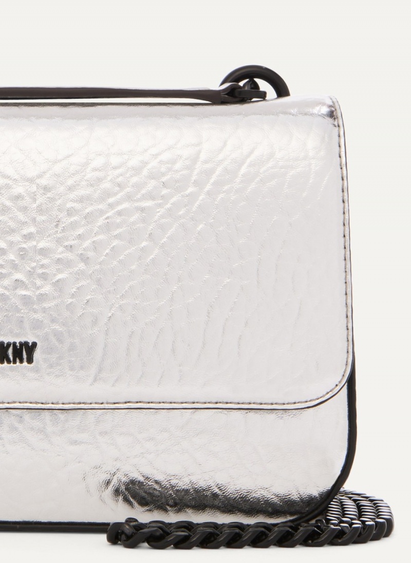 Women's Dkny Metallic Sina Flap Shoulder Bags White | B4389841