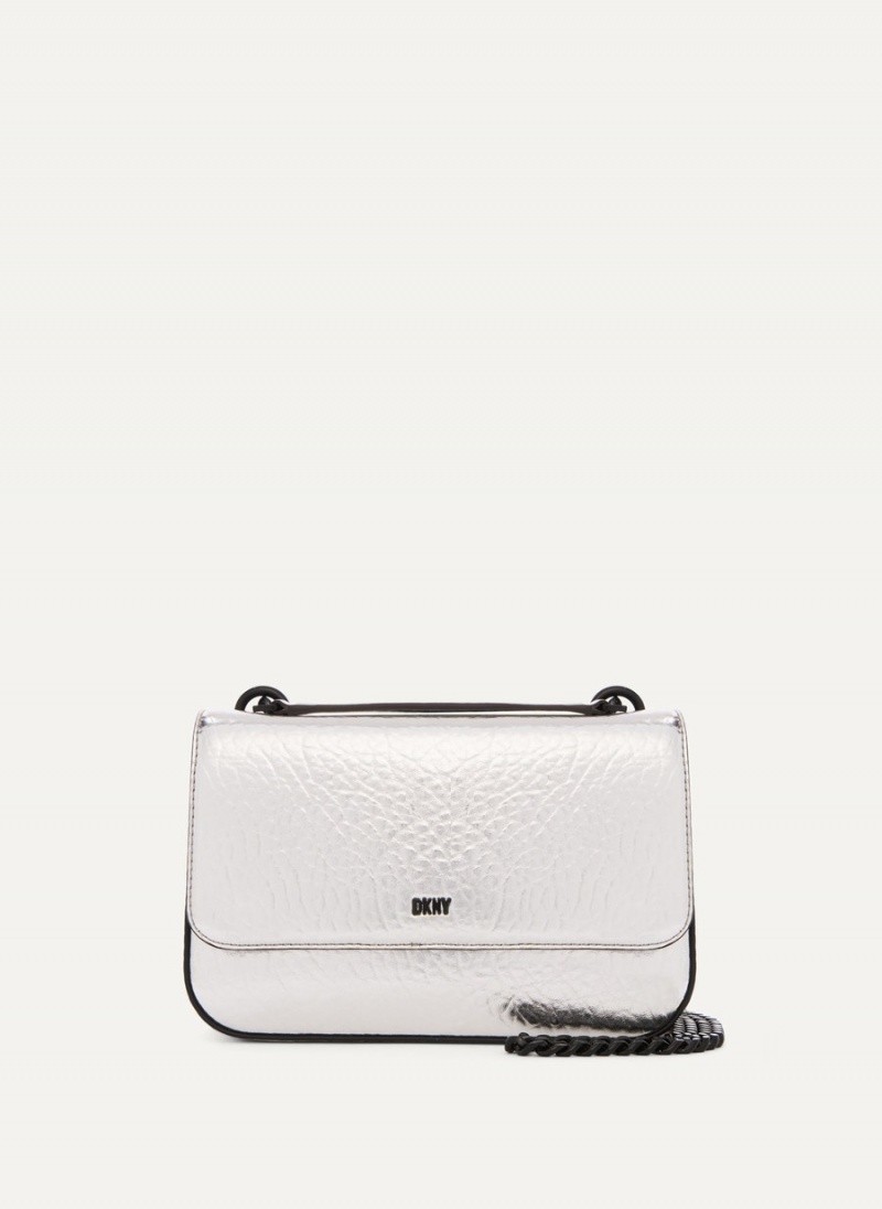 Women\'s Dkny Metallic Sina Flap Shoulder Bags White | B4389841