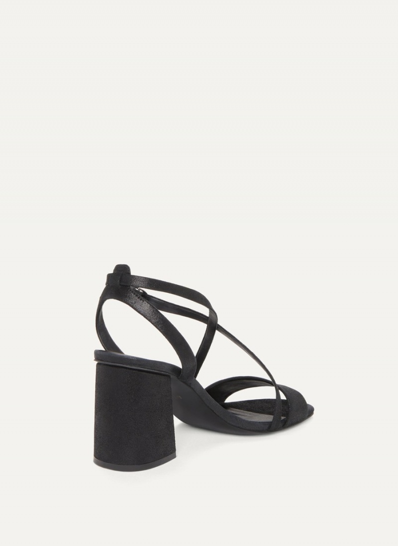 Women's Dkny Metallic Snake Strappy Block Heels Black | V2118937