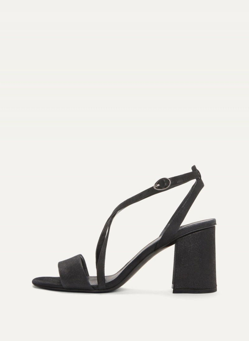 Women\'s Dkny Metallic Snake Strappy Block Heels Black | V2118937