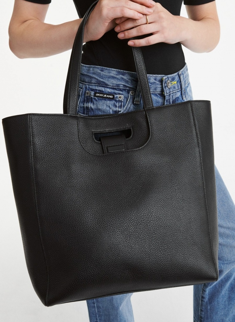 Women's Dkny Metro Leather Editorial Tote Bags Black | Z1516090