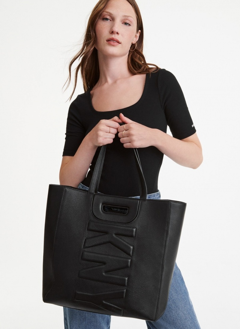 Women's Dkny Metro Leather Editorial Tote Bags Black | Z1516090