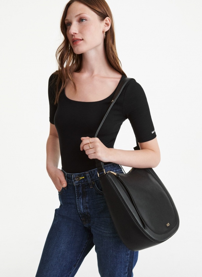 Women's Dkny Metro Leather Hobo Bag Black | F0077092