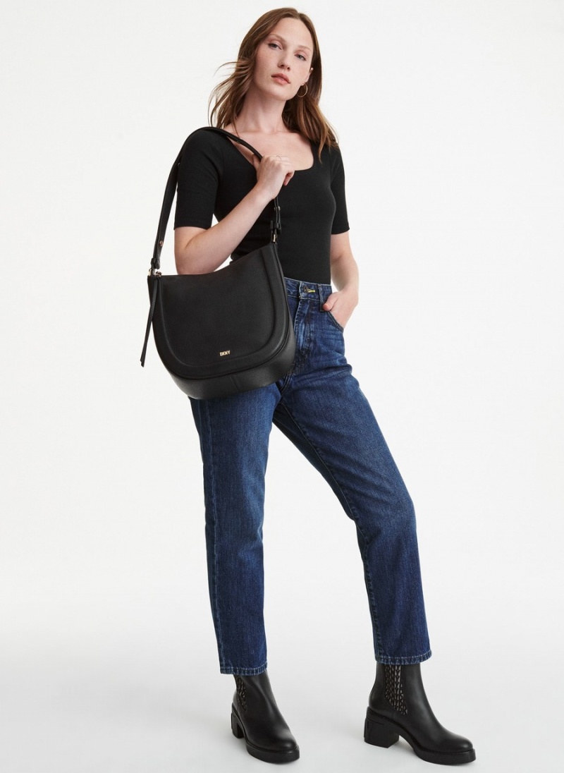 Women's Dkny Metro Leather Hobo Bag Black | F0077092