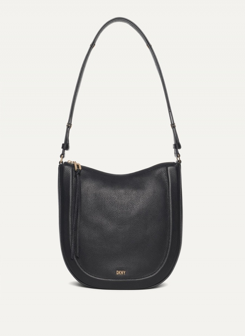 Women\'s Dkny Metro Leather Hobo Bag Black | F0077092