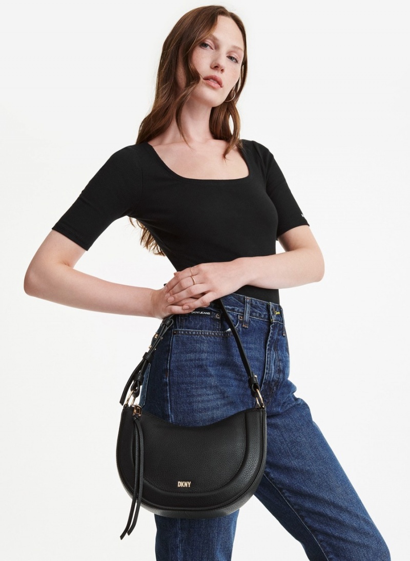 Women's Dkny Metro Leather Shoulder Bags Black | V7400600