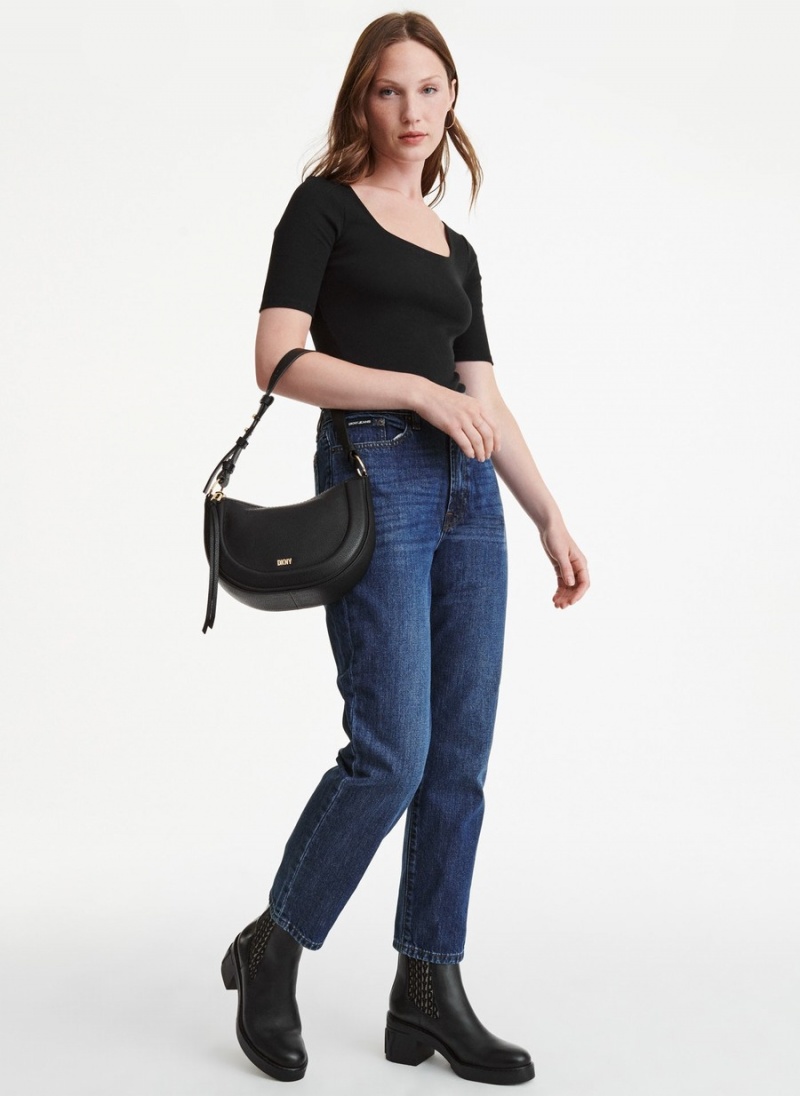 Women's Dkny Metro Leather Shoulder Bags Black | V7400600