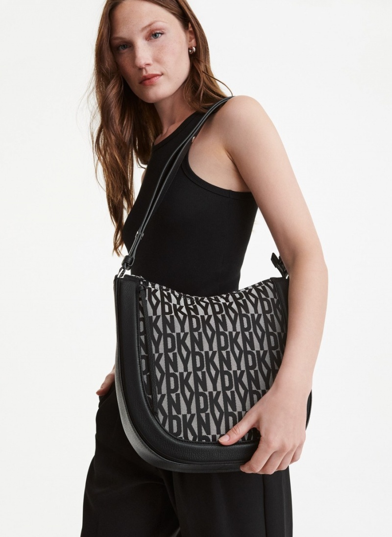 Women's Dkny Metro Logo Hobo Bag Black | P8376561
