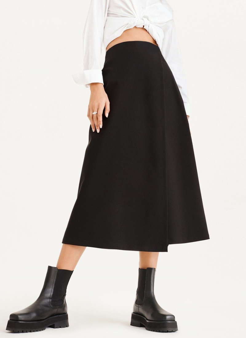 Women's Dkny Midi Faux Wrap Skirts Black | K2203098