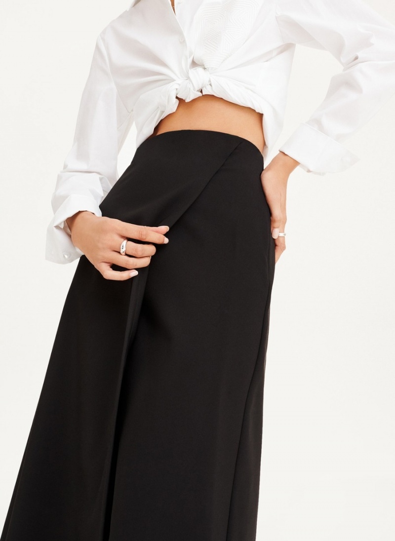 Women's Dkny Midi Faux Wrap Skirts Black | K2203098