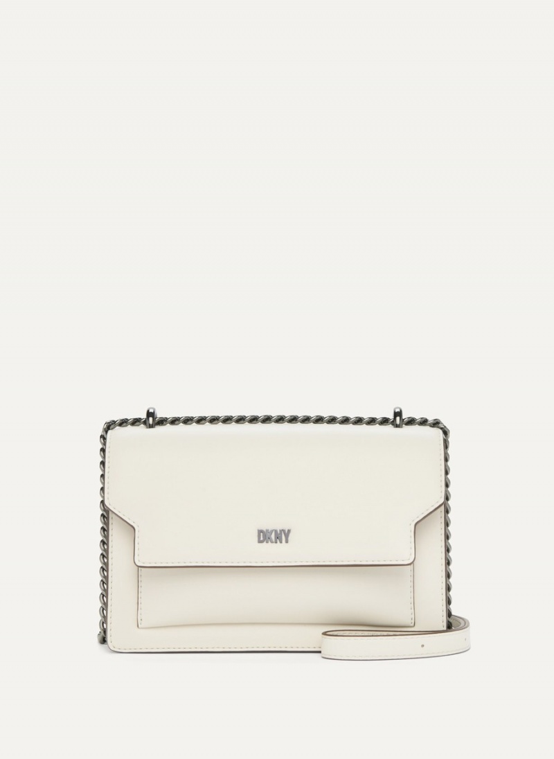 Women\'s Dkny Millie Flap Leather Shoulder Crossbody Bags White | B3346081