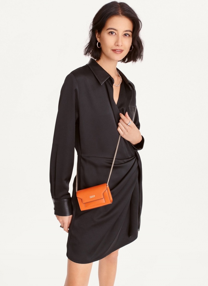 Women's Dkny Millie Micro Leather Flap Crossbody Bags Orange | P8491752
