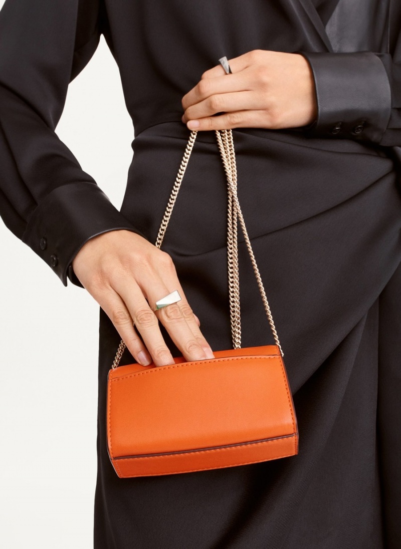 Women's Dkny Millie Micro Leather Flap Crossbody Bags Orange | P8491752