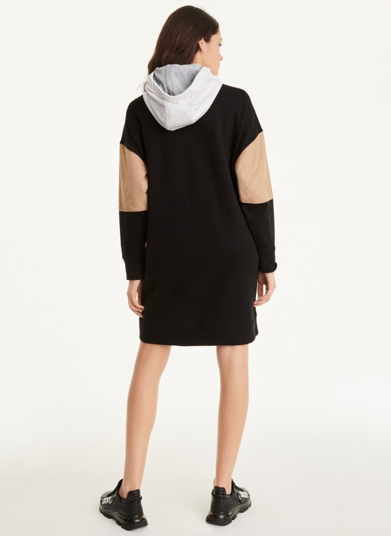 Women's Dkny Mixed Media Hoodie Dress Black | M3036501