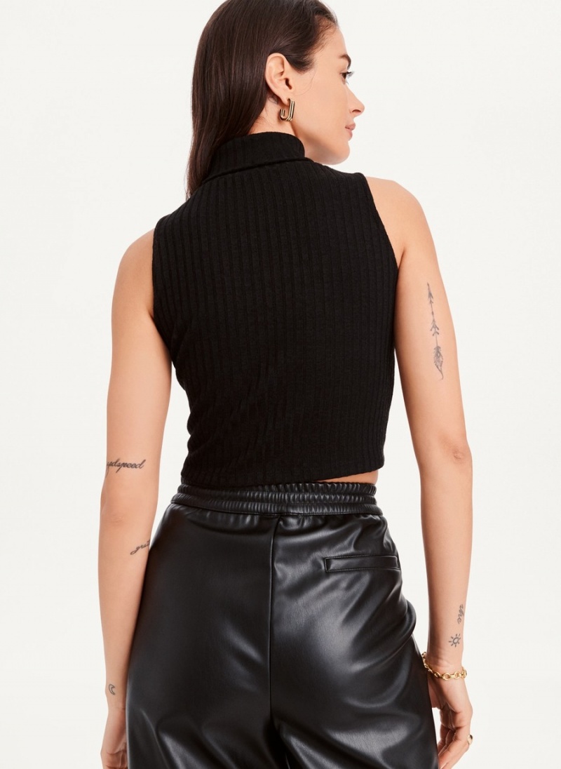Women's Dkny Mock Neck Crop Tank Top Black | L9985301