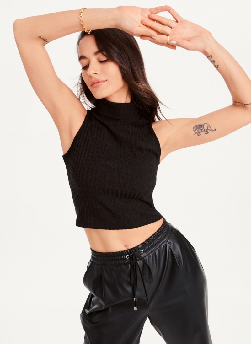 Women's Dkny Mock Neck Crop Tank Top Black | L9985301