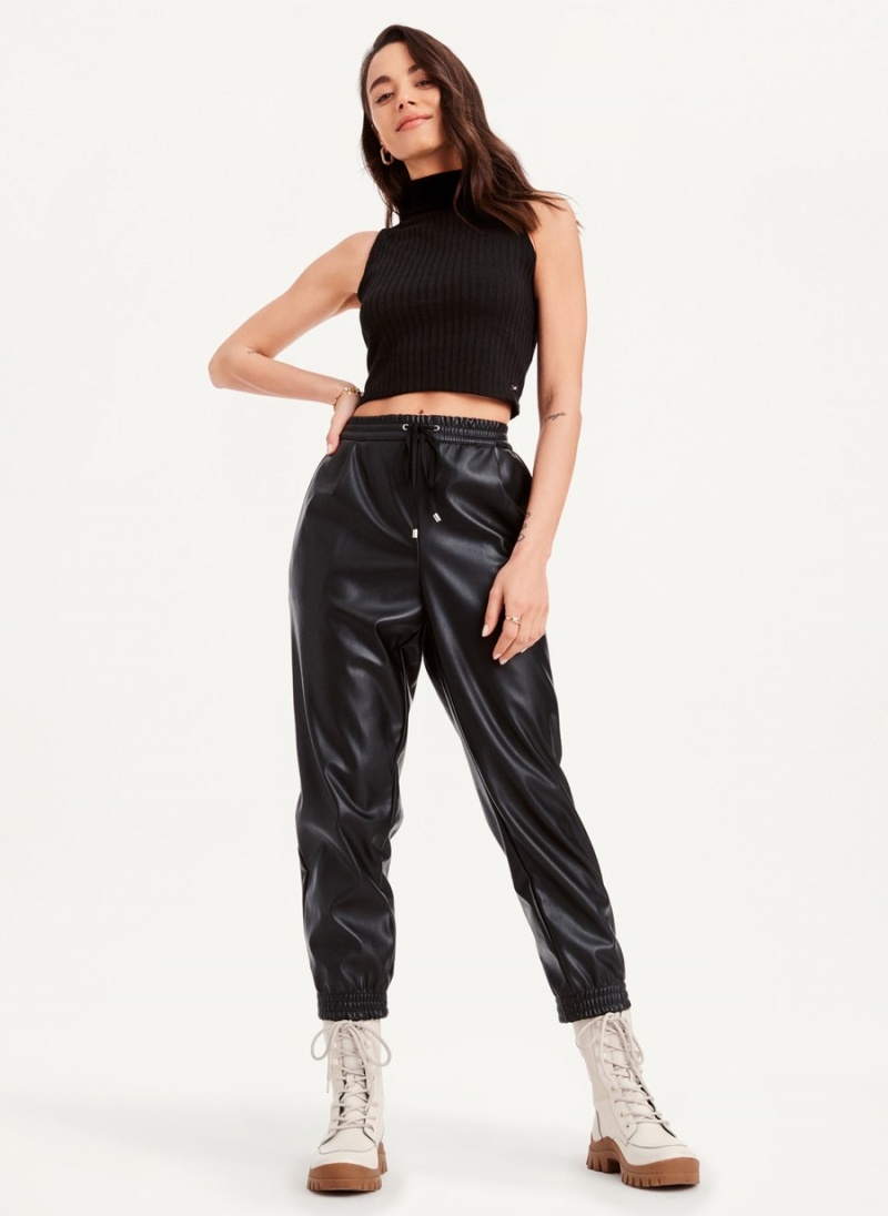 Women\'s Dkny Mock Neck Crop Tank Top Black | L9985301
