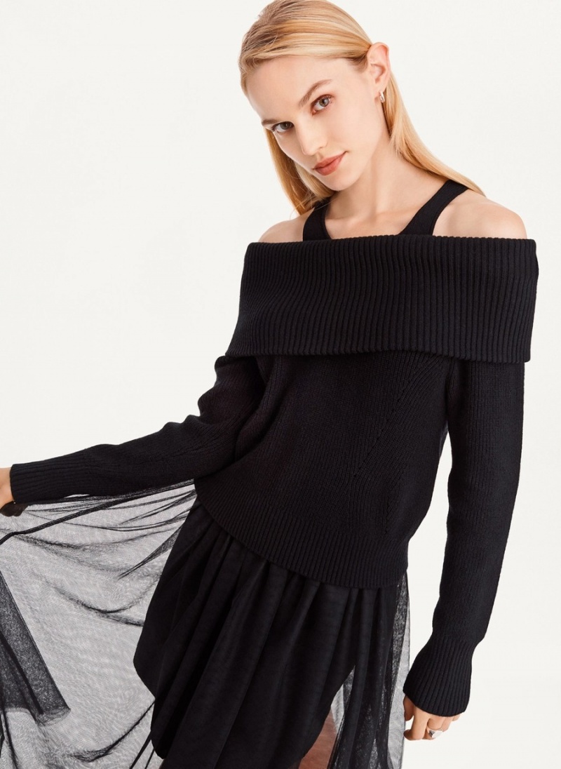Women's Dkny Off Shoulder Tank Sweaters Black | J1835099
