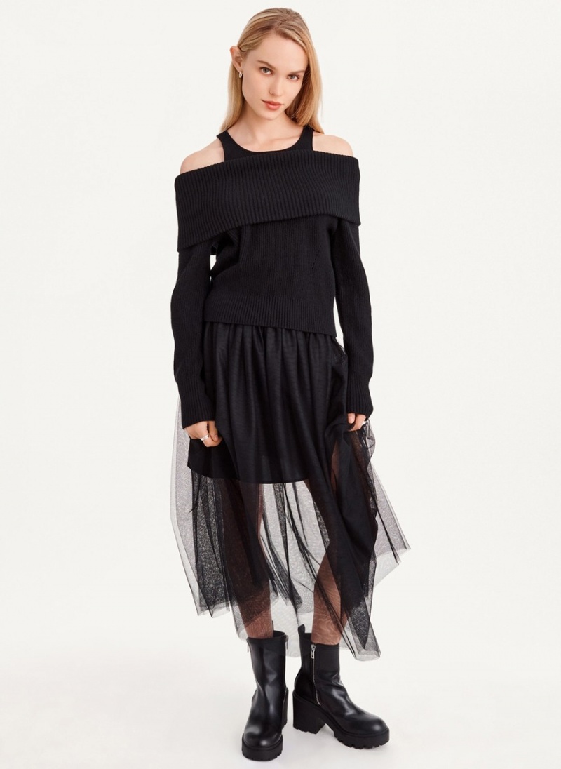 Women\'s Dkny Off Shoulder Tank Sweaters Black | J1835099