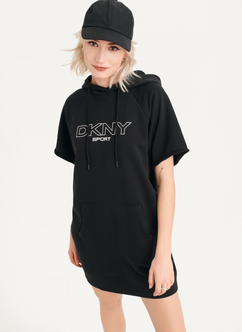 Women's Dkny Outline Logo Hooded Sneaker Dress Black | C6223607
