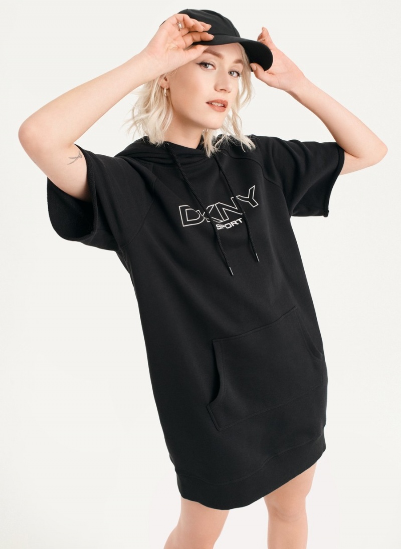 Women's Dkny Outline Logo Hooded Sneaker Dress Black | C6223607