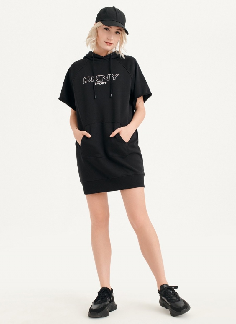 Women\'s Dkny Outline Logo Hooded Sneaker Dress Black | C6223607
