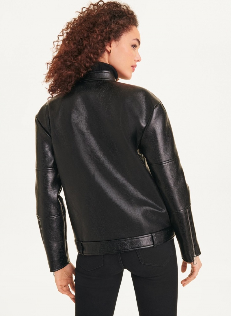 Women's Dkny Oversized Faux Textured Leather Moto Leather Jackets Black | T6800033
