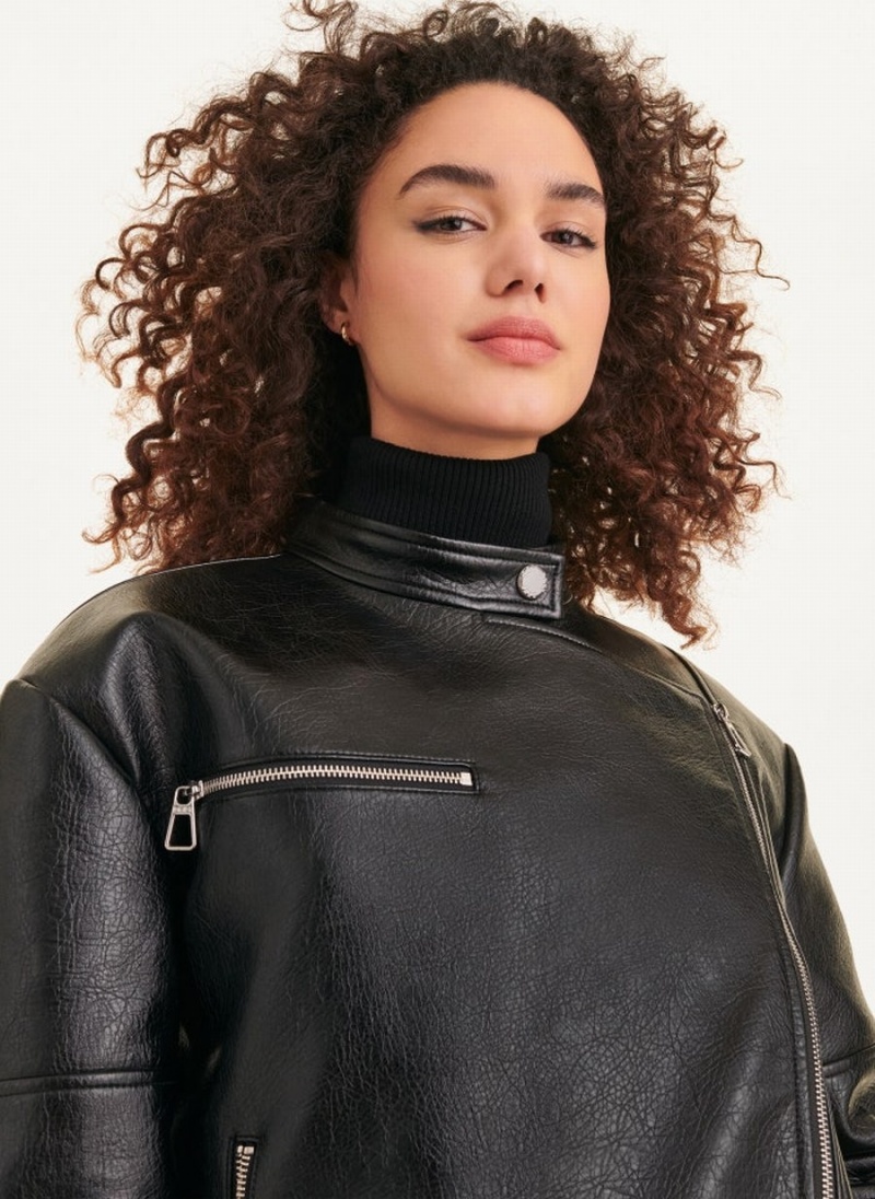 Women's Dkny Oversized Faux Textured Leather Moto Leather Jackets Black | T6800033