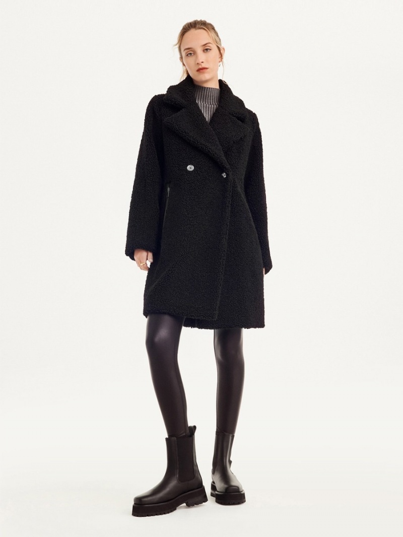 Women's Dkny Oversized Long Sherpa Coats Black | Q1313517