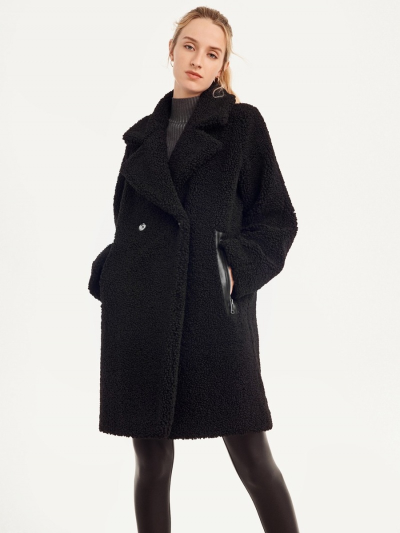 Women\'s Dkny Oversized Long Sherpa Coats Black | Q1313517